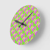 Green und hell lila Muster Compact Mi Runde Wanduhr (Winkel)