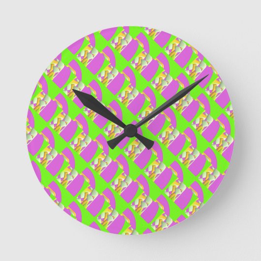 Green und hell lila Muster Compact Mi Runde Wanduhr (Vorderseite)
