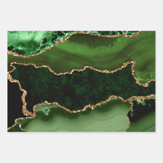 Green und Imitate Gold Glitzer Marble Agate Geschenkpapier Set (Vorderseite)