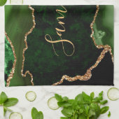Green und Imitate Gold Glitzer Marble Agate Geschirrtuch (Gefaltet)