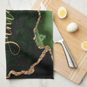 Green und Imitate Gold Glitzer Marble Agate Geschirrtuch (Viertel Falte)