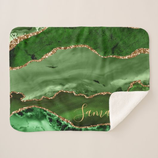 Green und Imitate Gold Glitzer Marble Agate Sherpadecke (Vorderseite (Horizontal))