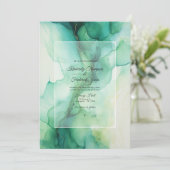 Green und Ivory Alcohol Ink Wedding Einladung (Stehend Vorderseite)
