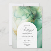 Green und Ivory Alcohol Ink Wedding Einladung (Vorderseite)