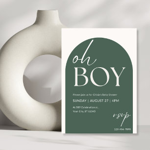 Green und Ivory Minimalistisch Oh Boy Baby Dusche Einladung