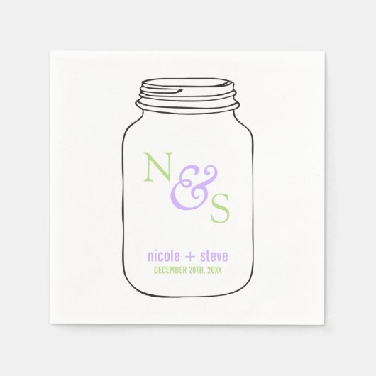 Green und Lavender Mason Jar Mit Monogramm Wedding Serviette (Vorderseite)