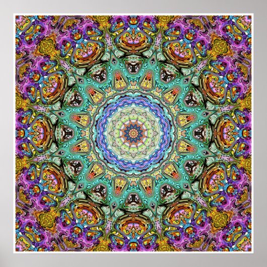 Green und Lila Abstrakt Mandala Poster (Vorne)