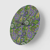 Green und Lila Paisley Runde Wanduhr (Winkel)