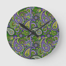 Green und Lila Paisley Runde Wanduhr