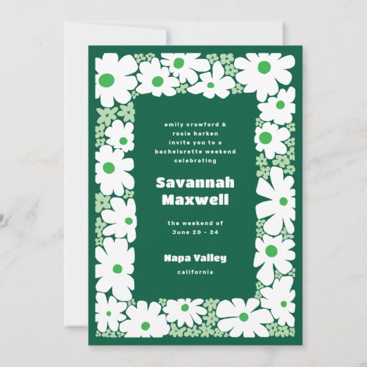 Green und Mint Groovy Blooms Boho Bachelorette Einladung (Vorderseite)
