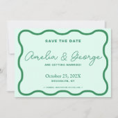 Green und Minze Wavy Retro Save The Date (Vorderseite)