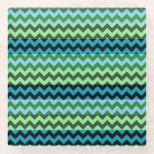 Green und Minze Zickzack Zigzag Stripe Muster Glasuntersetzer