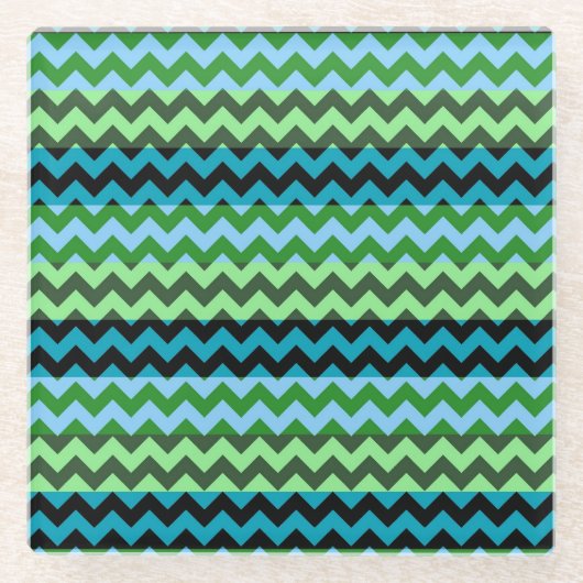 Green und Minze Zickzack Zigzag Stripe Muster Glasuntersetzer (Vorderseite)