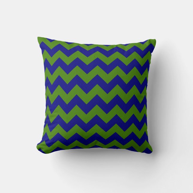 Green und Navy Blue Zigzag Kissen (Vorderseite)
