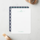 Green und Navy Diamond Monogram Note Card Mitteilungskarte (Vorderseite/Rückseite Beispiel)