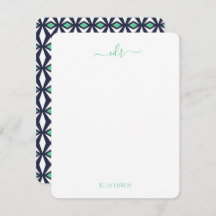 Green und Navy Diamond Monogram Note Card