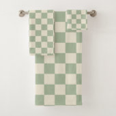 Green und Off White Checkerboard Badhandtuch Set (Insitu)