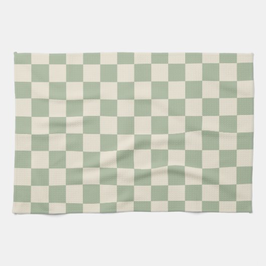 Green und Off White Checkerboard Geschirrtuch (Horizontal)