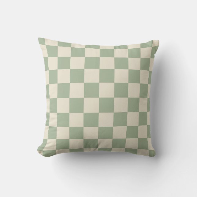 Green und Off White Checkerboard Kissen (Vorderseite)