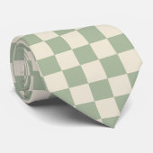 Green und Off White Checkerboard Krawatte (Gerollt)