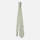 Green und Off White Checkerboard Krawatte (Rückseite)