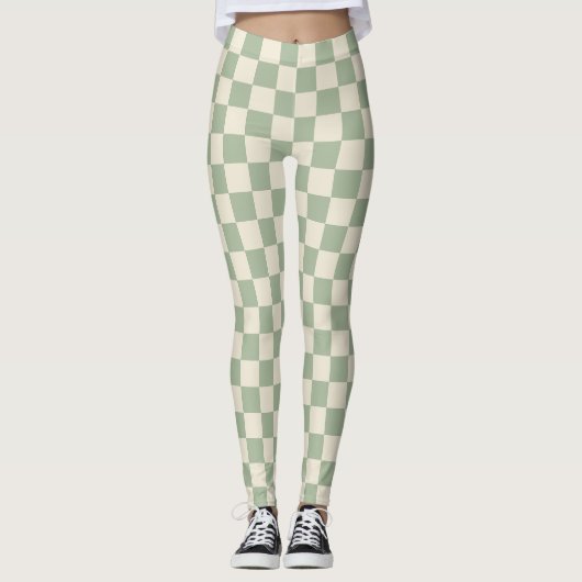 Green und Off White Checkerboard Leggings (Vorderseite)