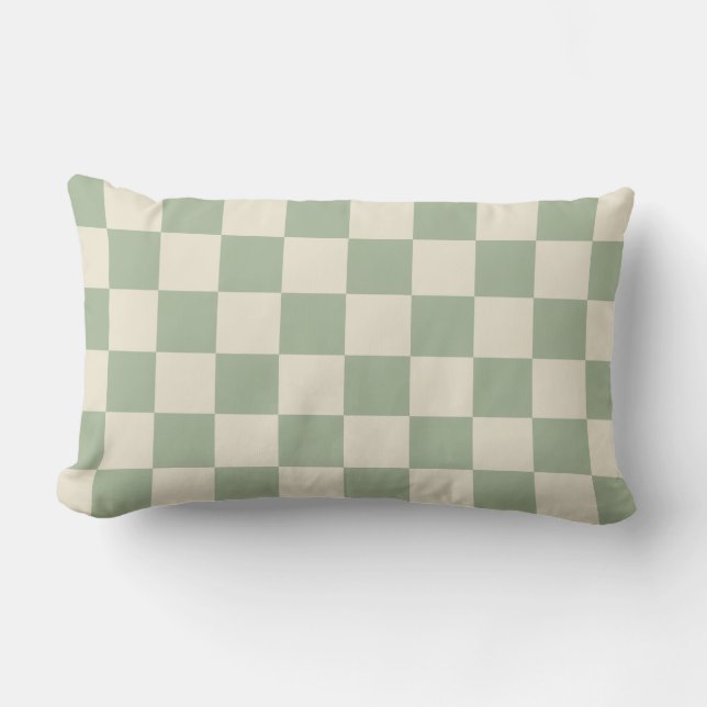 Green und Off White Checkerboard Lendenkissen (Vorderseite)