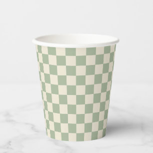 Green und Off White Checkerboard Pappbecher