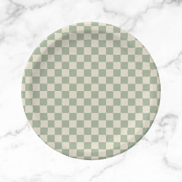 Green und Off White Checkerboard Pappteller