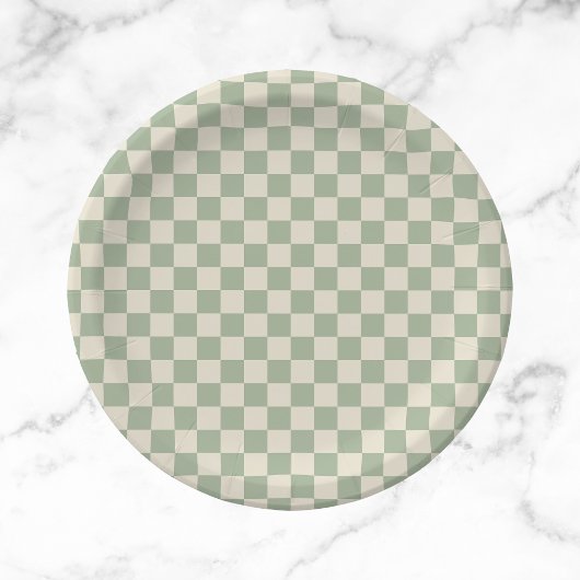 Green und Off White Checkerboard Pappteller