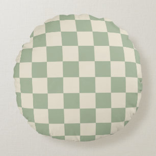 Green und Off White Checkerboard Rundes Kissen