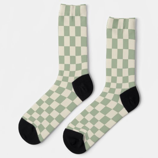 Green und Off White Checkerboard Socken (Linkes Detail)