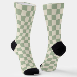 Green und Off White Checkerboard Socken