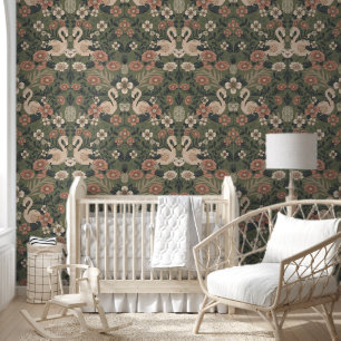 Green und Pink Flamingo Floral Damask Tapete