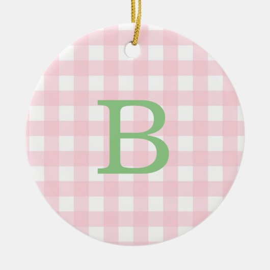 Green und Pink Gingham Monogram Keramik Ornament (Vorne)