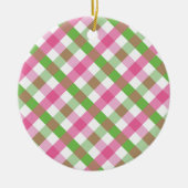 Green und Pink Gingham Net Keramik Ornament (Vorne)