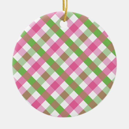 Green und Pink Gingham Net Keramik Ornament (Vorne)