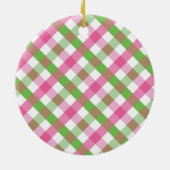 Green und Pink Gingham Net Keramik Ornament (Hinten)