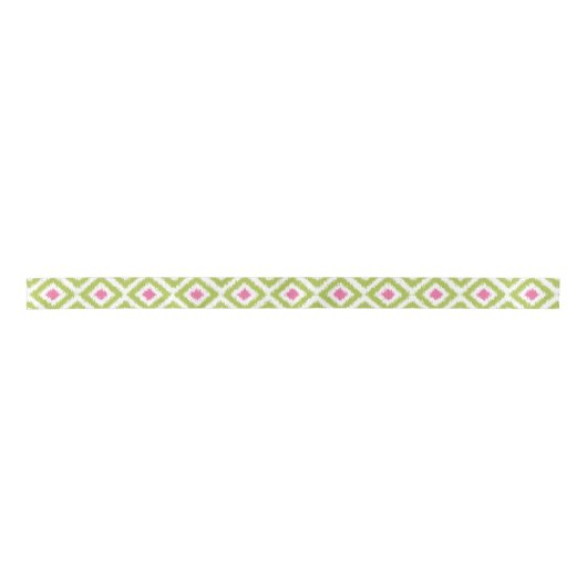 Green und Pink Ikat Diamonds Pattern Satinband (Vorderseite)
