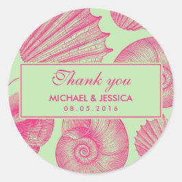 Green und Pink Seashell Wedding Danke Sticker