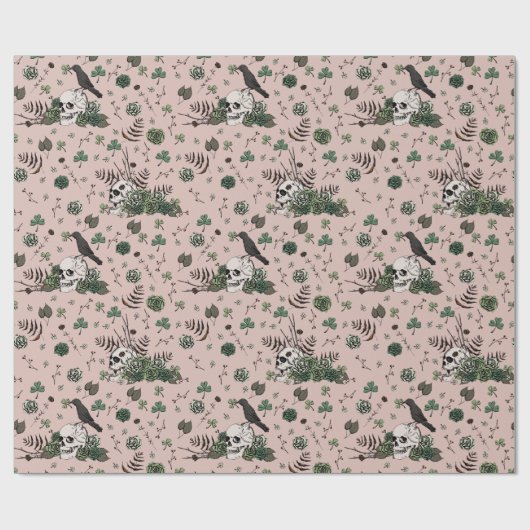 Green und Pink Skull Pattern St Patricks Day Goth Geschenkpapier (Flach)