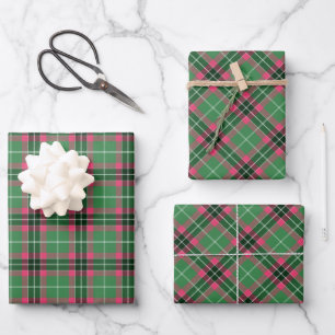 Green und Pink Tartan Geschenkpapier Set