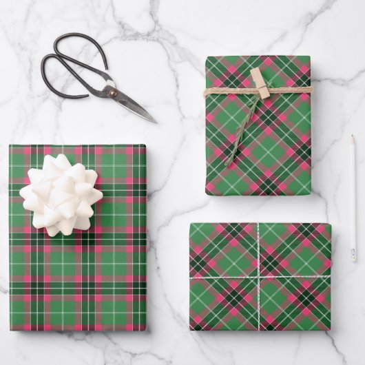 Green und Pink Tartan Geschenkpapier Set (Vorderseite)