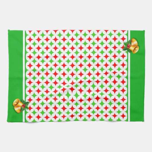 Green und Red Diamond Star Muster auf White Geschirrtuch (Horizontal)