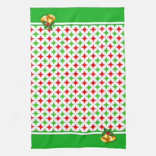 Green und Red Diamond Star Muster auf White Geschirrtuch (Vertikal)