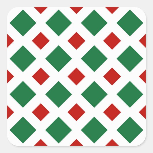 Green und Red Diamonds auf White Quadratischer Aufkleber (Vorderseite)