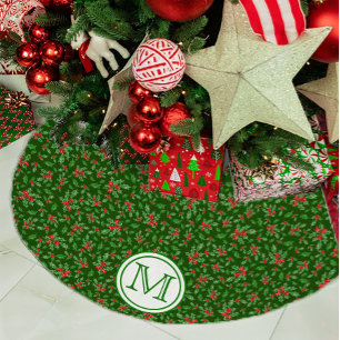 Green und Red Holly Berry Personalisiert Monogram Polyester Weihnachtsbaumdecke
