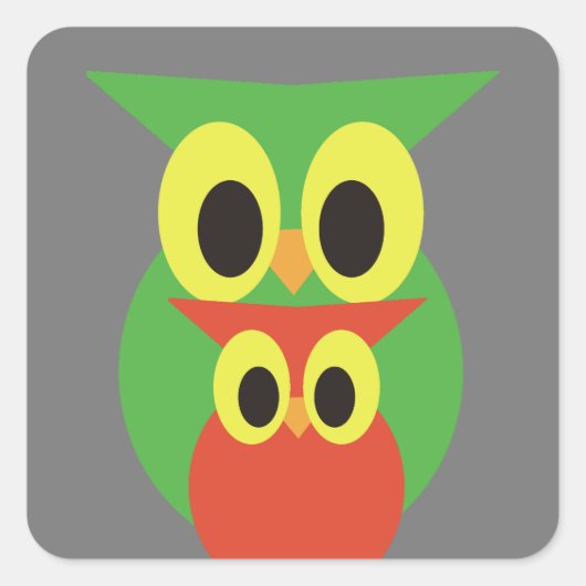 Green und Red Owls Quadratischer Aufkleber (Vorderseite)
