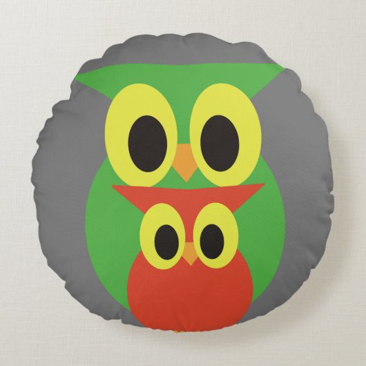 Green und Red Owls Rundes Kissen (Vorderseite)