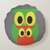 Green und Red Owls Rundes Kissen (Rückseite)